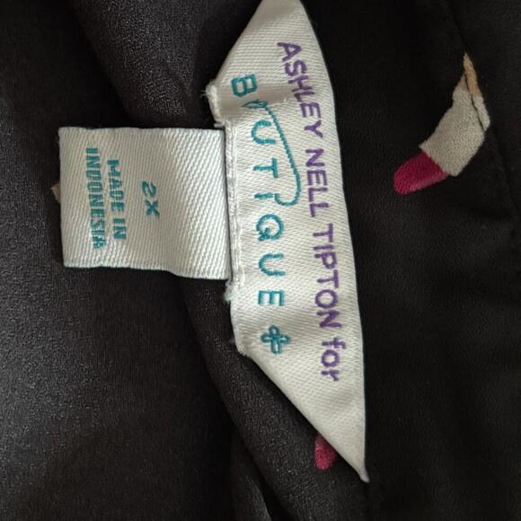 Black Sheer Button Up Blouse with Pink Lipstick Print Flowy Sleeve Trendy Top - Picture 5 of 5